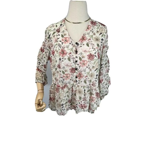 Matilda Jane Good Hart Floral Ruffle Boxy Top Size Medium Zilker Button - Picture 3 of 12